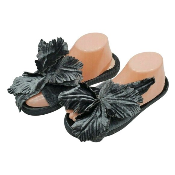 Vtg Cecelia New York Willow Slide Sandals 7 Gray Denim Velvet Oversized Floral - Picture 3 of 6